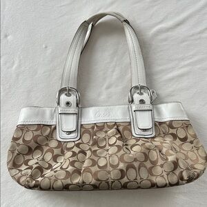 Coach Beige Signature Shoulder Bag with White Trim